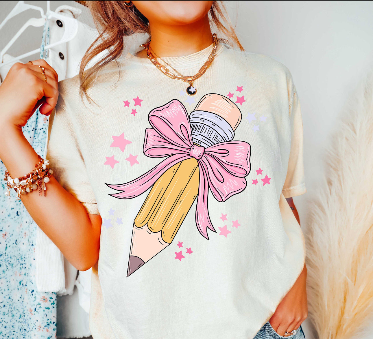 Pencil with Coquette bow tee