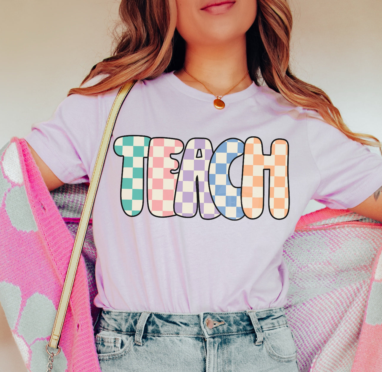 Colorful Check Teach tee