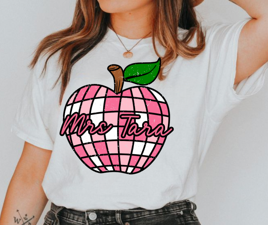 Disco Apple teacher tee (comfort colors)